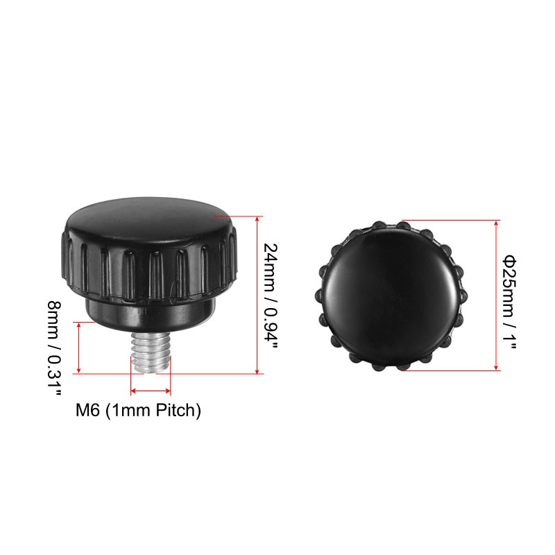 uxcell 12pcs Knurled Clamping Knobs M6 x 8mm Metric Zinc Plated Carbon Steel Male Thread Thumb Screw on Type 25mm Plastic Round Head Threaded Hand Bolt Stud Knobs Black - Image 2